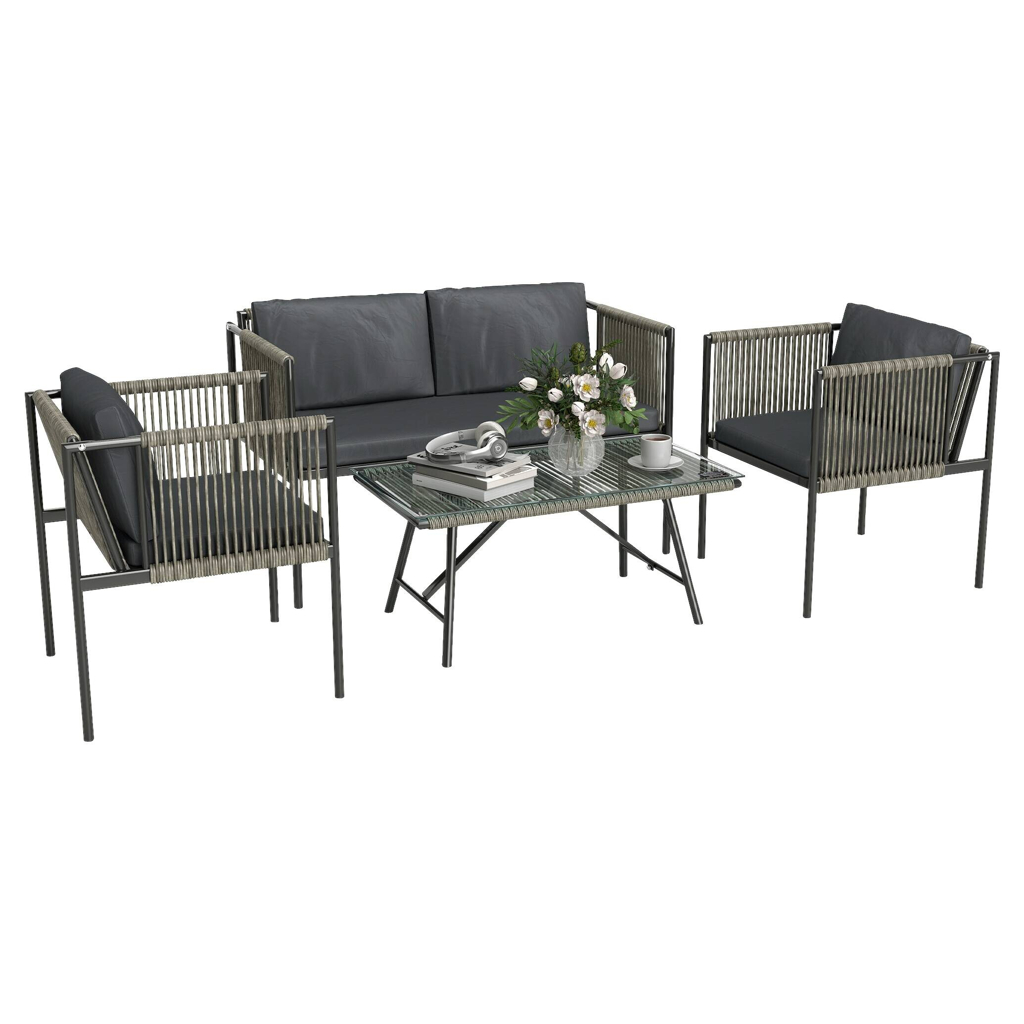 Outsunny Rattan Gartenmöbel-Set grau Stahl B/H/L: ca. 65x68x116 cm