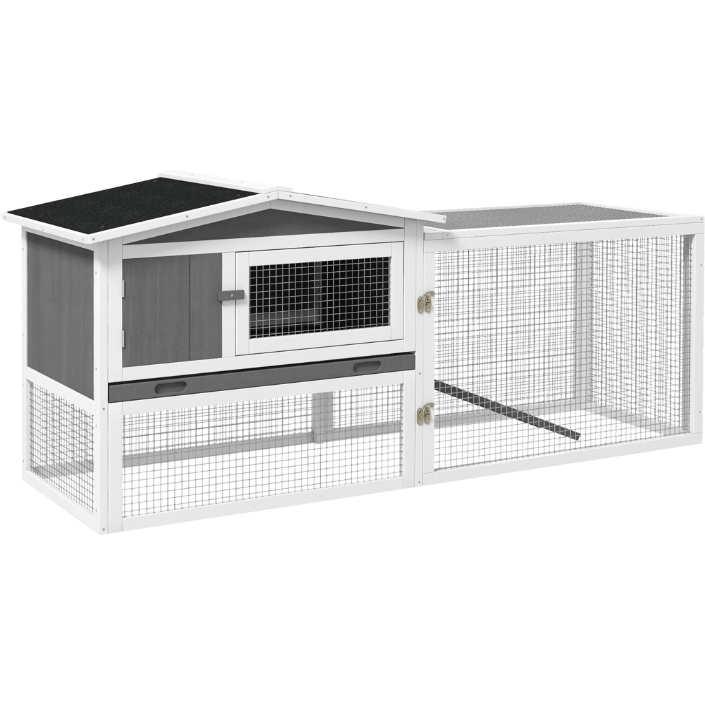 PawHut Zwergkaninchenstall hellgrau Holz B/H/L: ca. 58x68x156 cm
