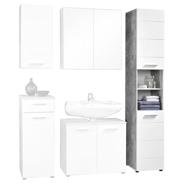 4260390313388-1 Badhochschrank Stockholm
Beton Optik weiß Hochglanz B/H/T: ca. 35x191x35 cm