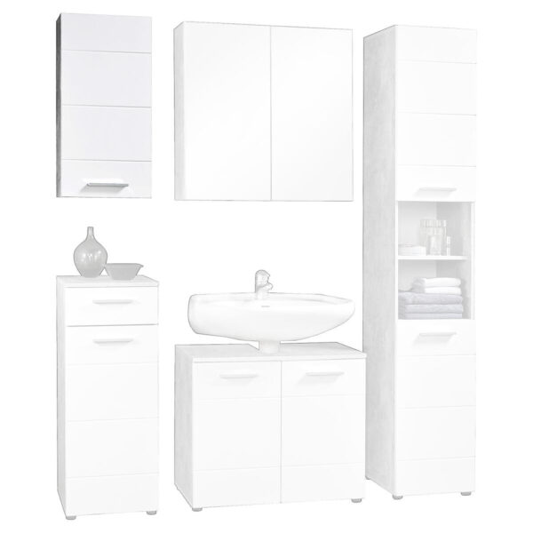 Badhängeschrank Stockholm
Beton Optik weiß Hochglanz B/H/T: ca. 35x71x23 cm