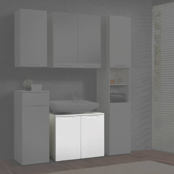 4260390317683 Waschbeckenunterschrank Mailand
weiß weiß Hochglanz B/H/T: ca. 70x60x35 cm