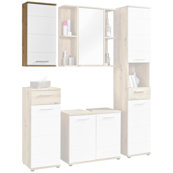 Badhängeschrank Bergen
Eiche Artisan Nachbildung weiß Hochglanz B/H/T: ca. 35x74x23 cm