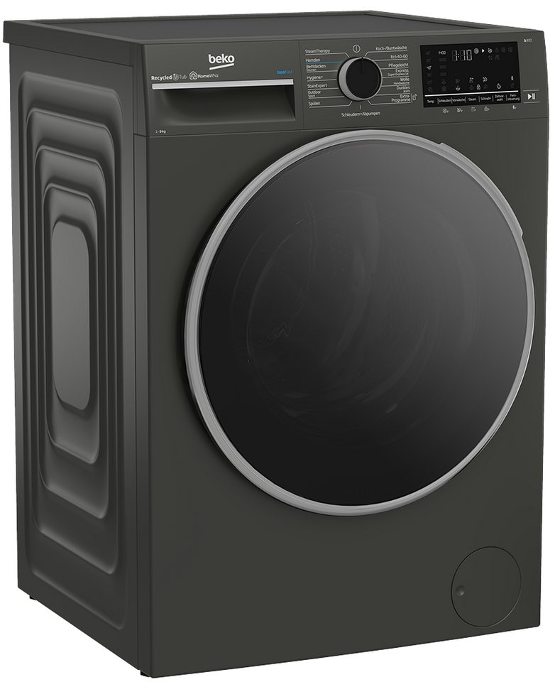 Beko Waschmaschine Manhattan Gray B3WFT59415M, 9 kg, 1400 U/min, HomeWhiz, Bluetooth, Dampffunktion, Nachlegefunktion