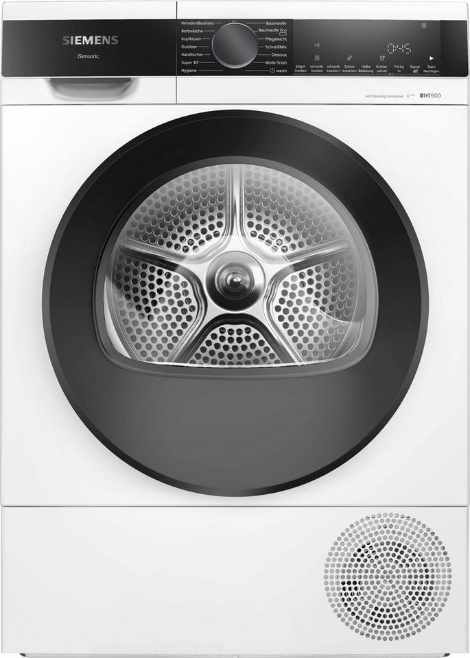 SIEMENS Wärmepumpentrockner iQ500 WQ35G2D00, Selbstreinigender Kondensator, Halbe Beladung, Reversierende Trommel