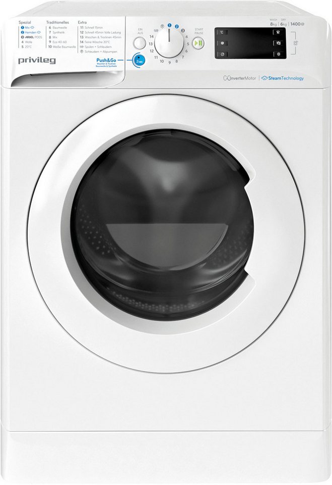 Privileg Waschtrockner PWWTV X 86140 C, 8 kg, 6 kg, Kurz 45' – bei voller Beladung
