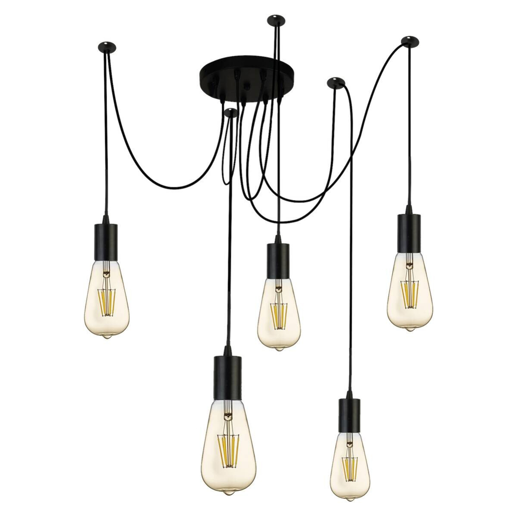 Searchlight Pendelleuchte Squiggle
schwarz Stahl B/H/L: ca. 15×202,5×15 cm E27 5 Brennstellen