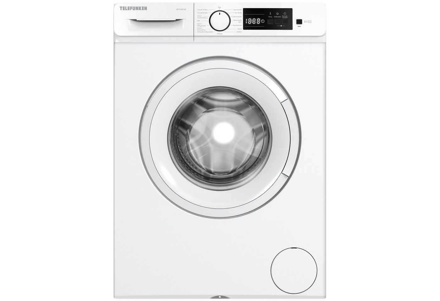 Telefunken Waschmaschine W714A1W, 7 kg, 1400 U/min, Frontlader, Inverter Motor, Schontrommel, 7kg, Leise & Effizient, weiß