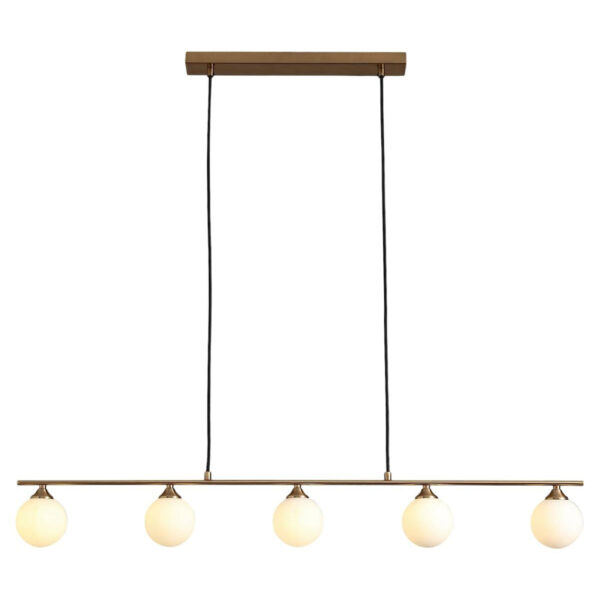 5713917025121 Housenordic Pendelleuchte 6406290
messing weiß Stahl Glas B/T: ca. 110x10 cm 5 Brennstellen
