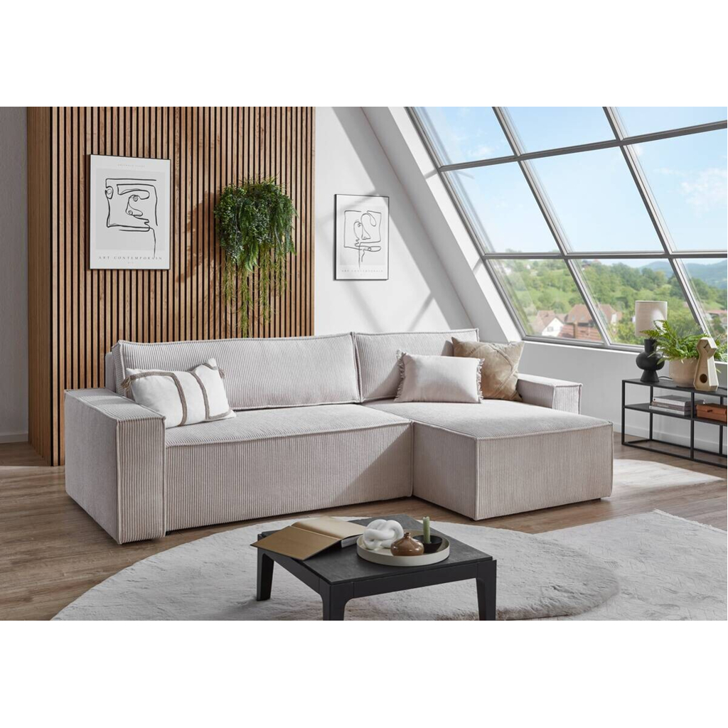 POCO Ecksofa mit Bettfunktion und Bettkasten natur Microfaser B/H/T: ca. 266x150x83 cm