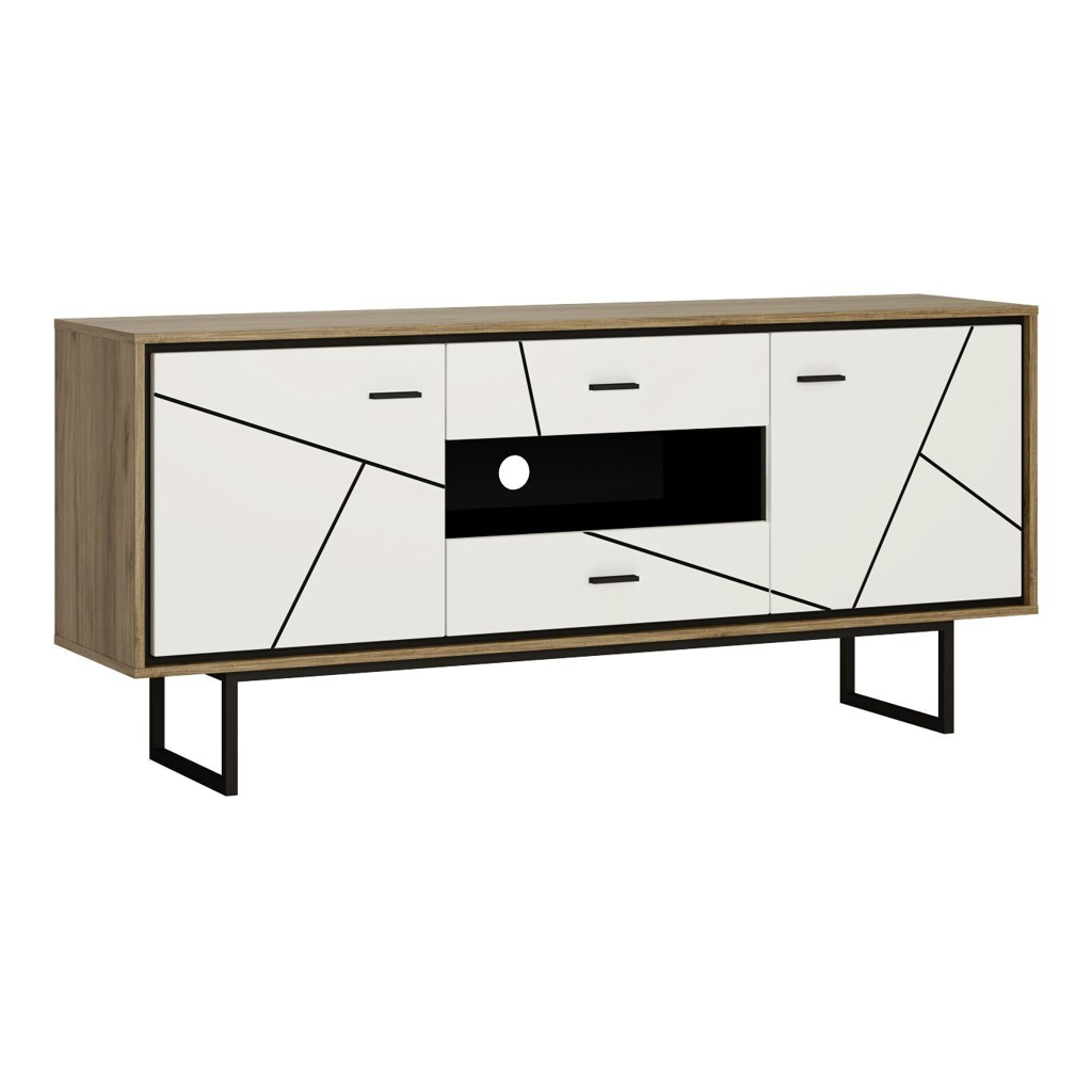 POCO TV-Lowboard Brolo Eiche Cleveland Nachbildung weiß Hochglanz schwarz B/H/T: ca. 167x75x40 cm