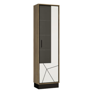 Standvitrine Brolo Eiche Cartania Nachbildung weiß Hochglanz schwarz B/H/T: ca. 57x209x37 cm