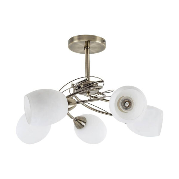 SPOT Light Deckenleuchte Pisa altmessing weiß Metall Glas H/D: ca. 38x58 cm E27 5 Brennstellen SPOT Light Deckenleuchte Pisa altmessing weiß Metall Glas H/D: ca. 38x58 cm E27 5 Brennstellen
