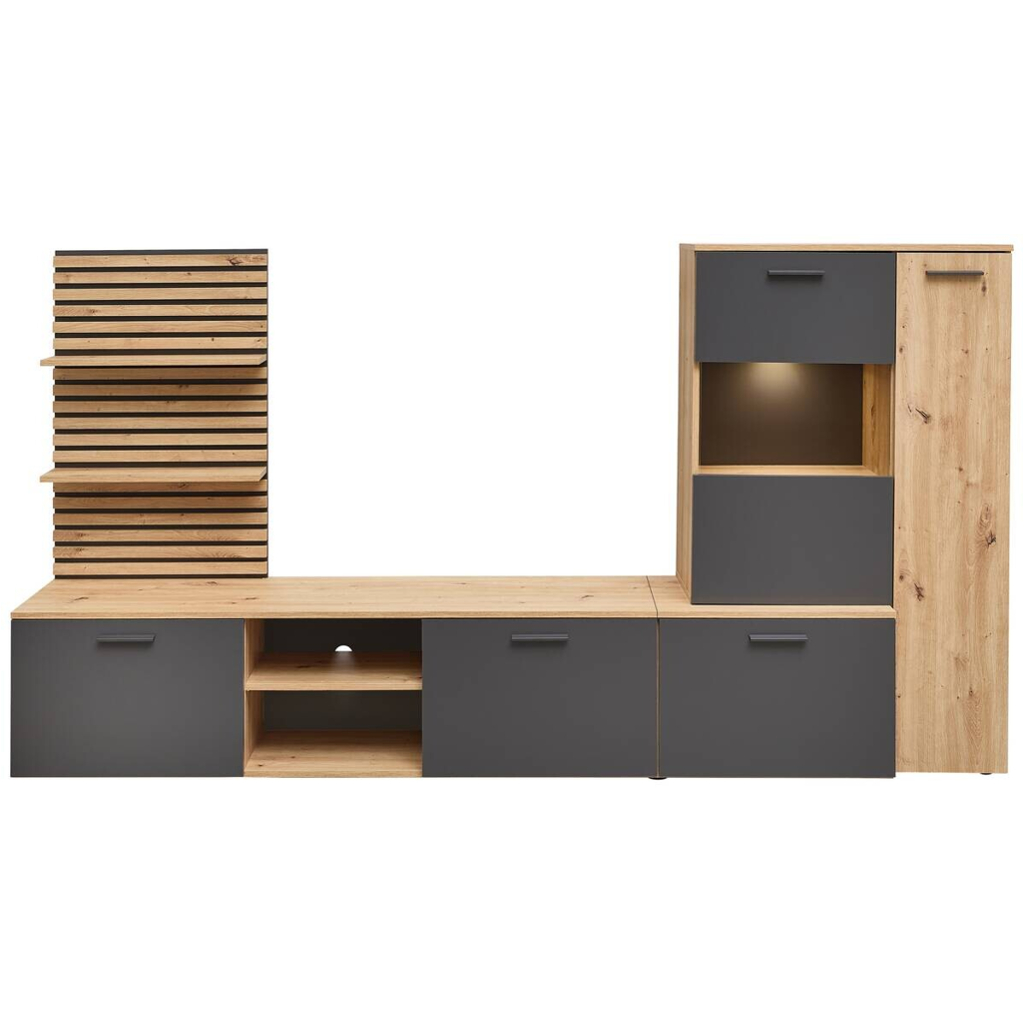 Wohnwand Heathrow
Eiche Artisan Nachbildung anthrazit B/H/T: ca. 250x135x38 cm