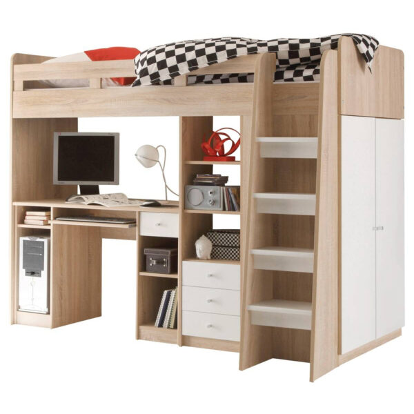 POCO Hochbett Unit weiß Eiche Sonoma Nachbildung Liegefläche B/L: ca. 90x200 cm