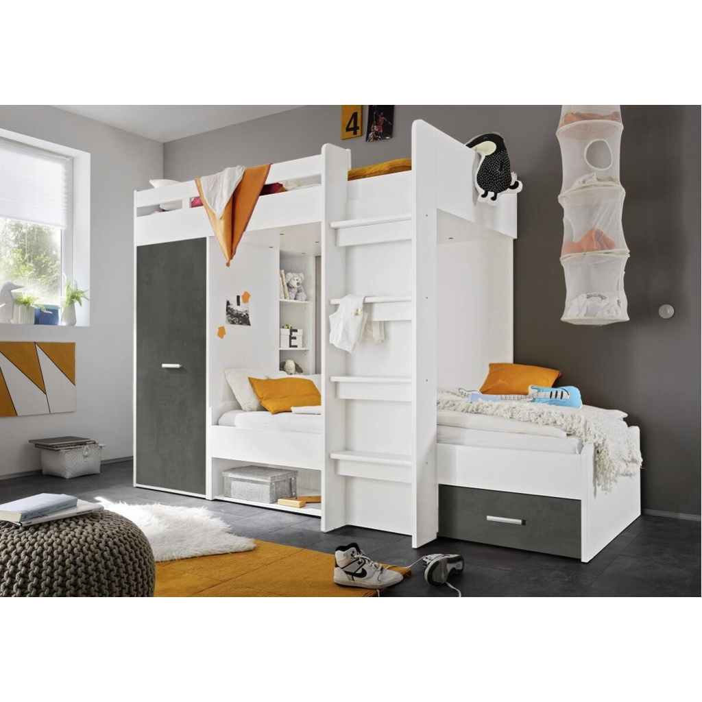 POCO Hochbett Maxi weiß Beton Optik Liegefläche B/L: ca. 90x200 cm
