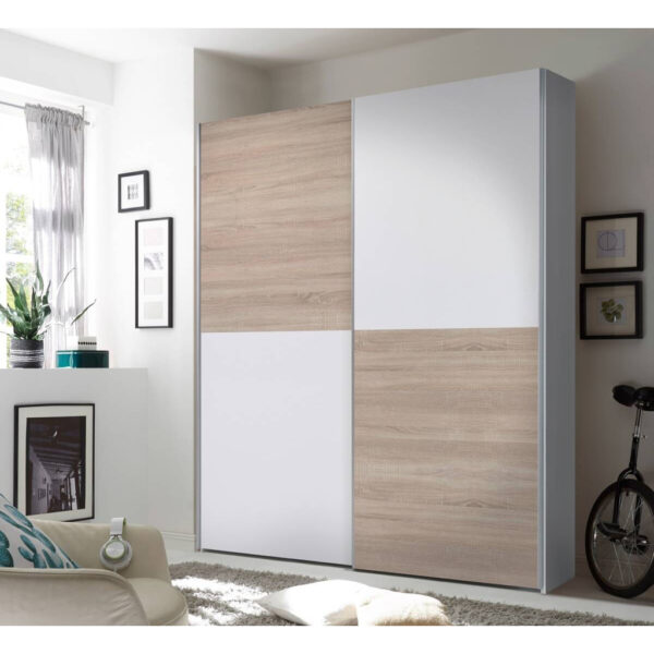 POCO Schwebetürenschrank Time weiß Eiche Sonoma Nachbildung B/H/T: ca. 170x195x59 cm POCO Schwebetürenschrank Time weiß Eiche Sonoma Nachbildung B/H/T: ca. 170x195x59 cm