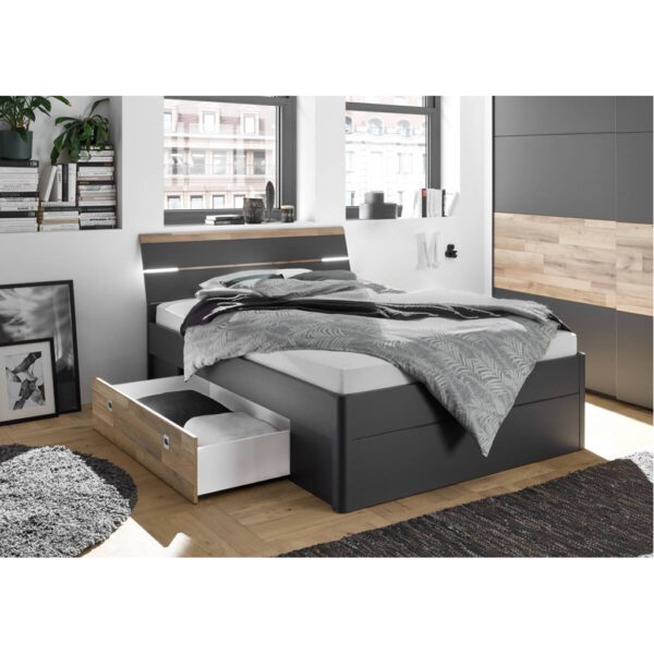 POCO Bett Mars Graphit Montana Oak Nachbildung Liegefläche B/L: ca. 140x200 cm