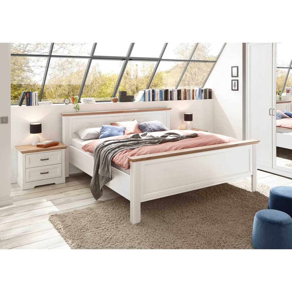 POCO Bett Jasmin Eiche weiß B/H/T: ca. 205x98x215 cm Liegefläche B/L: ca. 180x200 cm