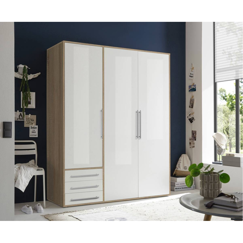 POCO Kleiderschrank Lyss Eiche Sonoma Nachbildung weiß B/H/T: ca. 155x194x58 cm