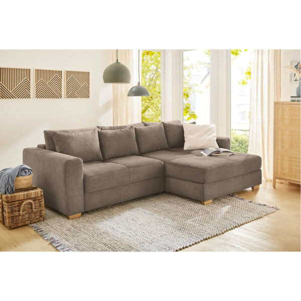 POCO Ecksofa mit Bettfunktion und Bettkasten taupe Velourstoff B/H/T: ca. 288x86x186 cm