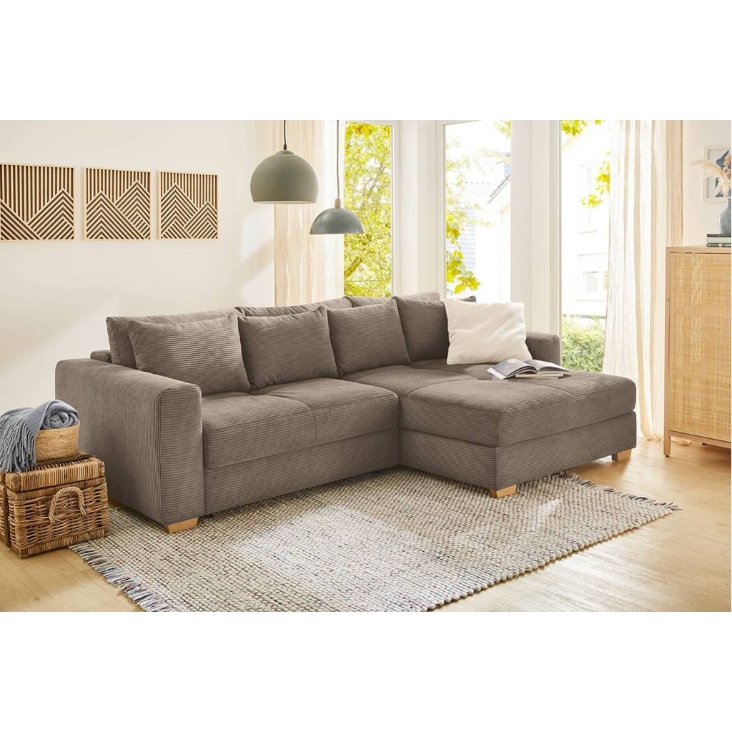 POCO Ecksofa mit Bettfunktion und Bettkasten taupe Velourstoff B/H/T: ca. 288x86x186 cm