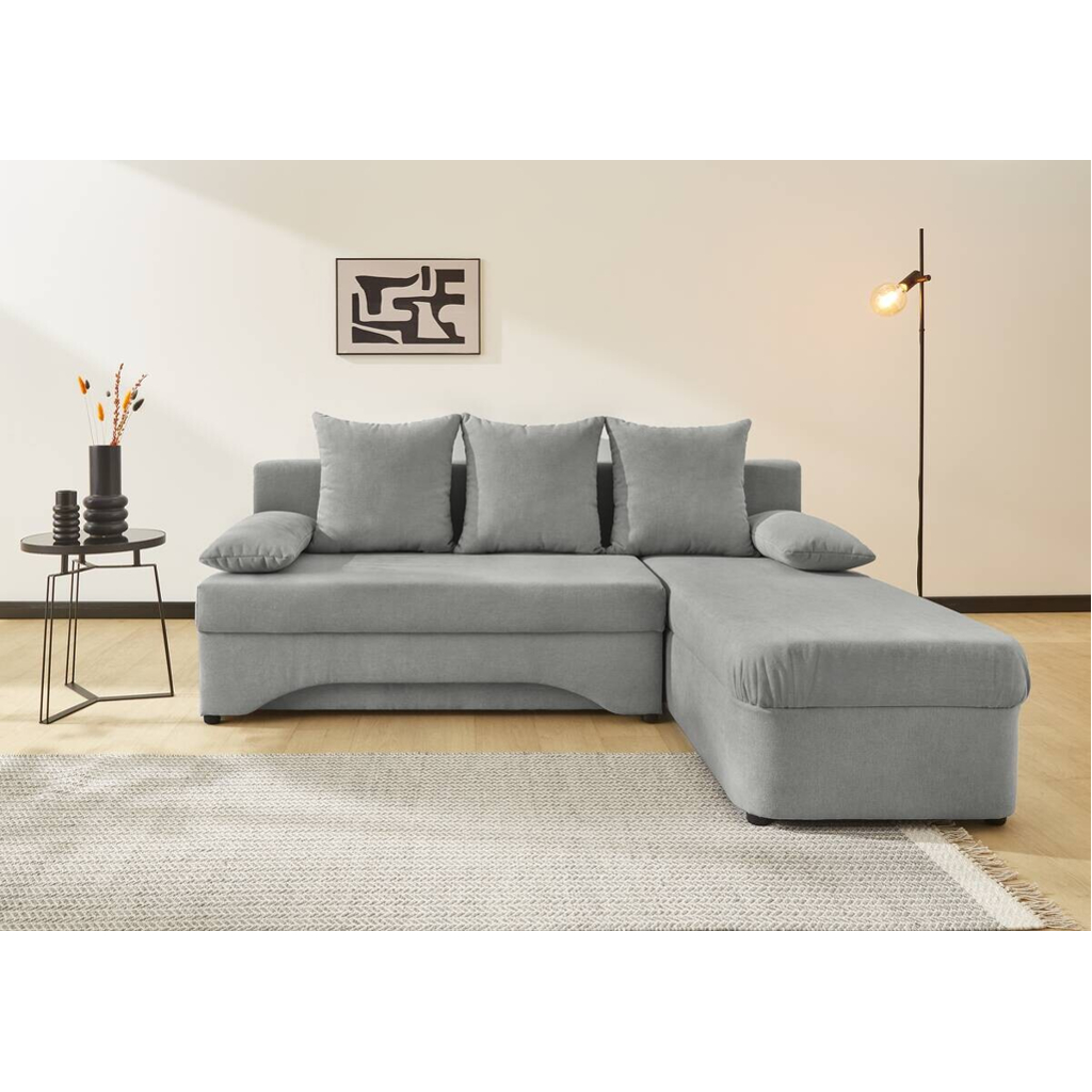 POCO Ecksofa mit Bettfunktion und Bettkasten hellgrau Microfaser B/H/T: ca. 191x70x142 cm