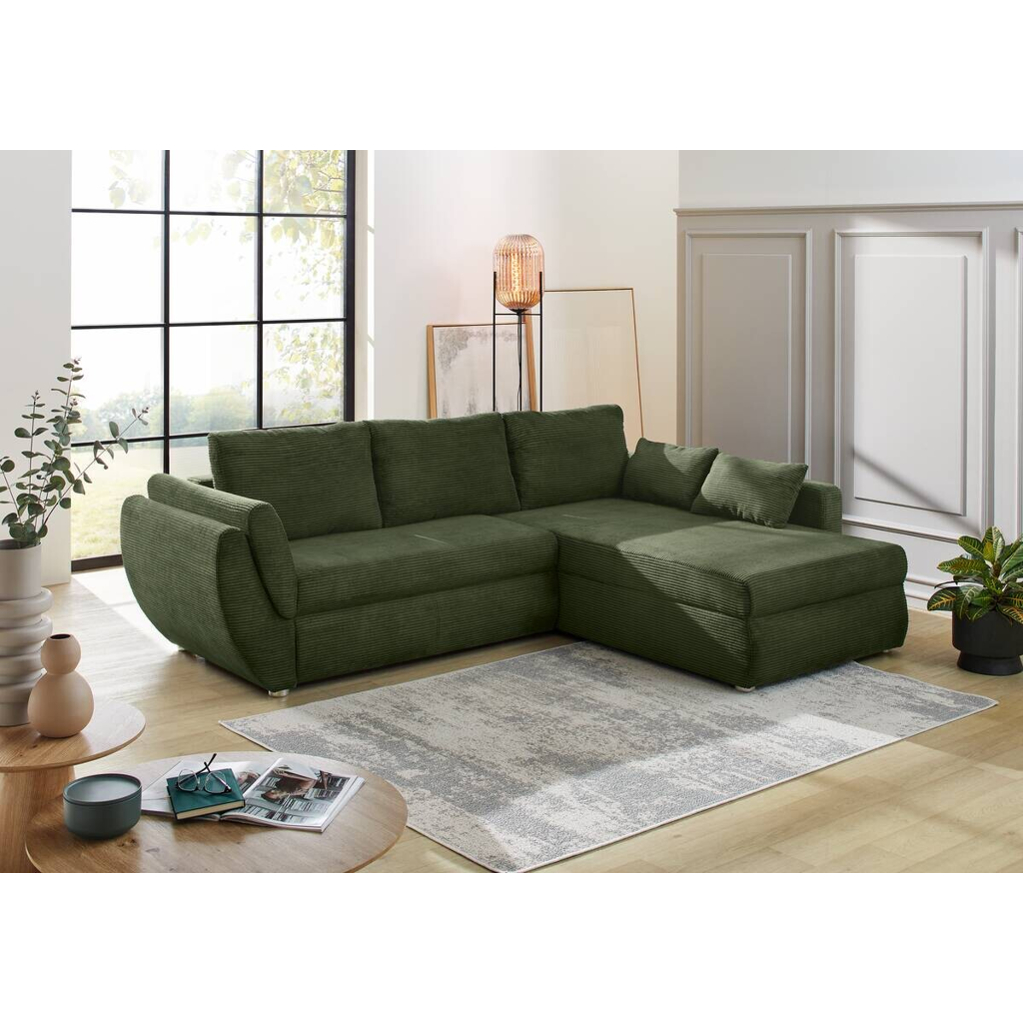 POCO Ecksofa mit Bettfunktion und Bettkasten grün Microfaser B/H/T: ca. 272x88x200 cm