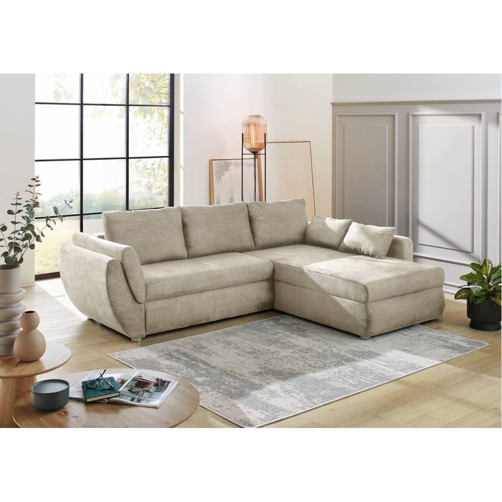 POCO Ecksofa mit Bettfunktion und Bettkasten Greige Microfaser B/H/T: ca. 272x88x200 cm