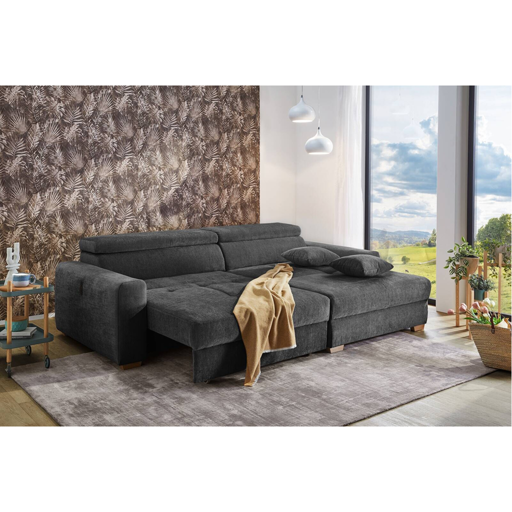 POCO Ecksofa mit elektrischer XXL Sitztiefenverstellung dunkelgrau Flachgewebe B/H/T: ca. 277x109x187 cm