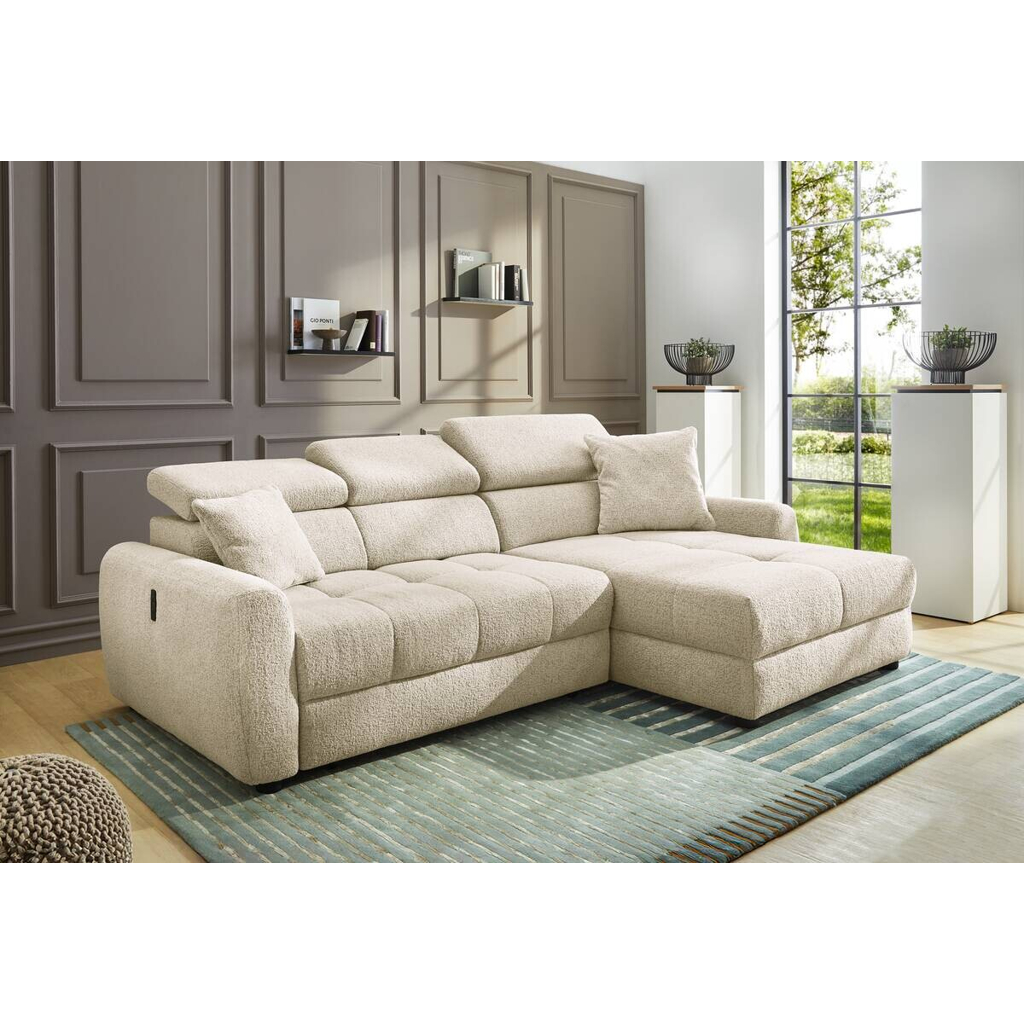 POCO Ecksofa mit elektrischer XXL Sitztiefenverstellung beige Flachgewebe B/H/T: ca. 270x109x175 cm