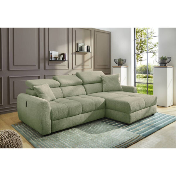 POCO Ecksofa mit elektrischer XXL Sitztiefenverstellung hellgrün Flachgewebe B/H/T: ca. 270x109x175 cm