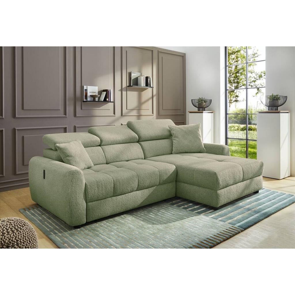 POCO Ecksofa mit elektrischer XXL Sitztiefenverstellung hellgrün Flachgewebe B/H/T: ca. 270x109x175 cm