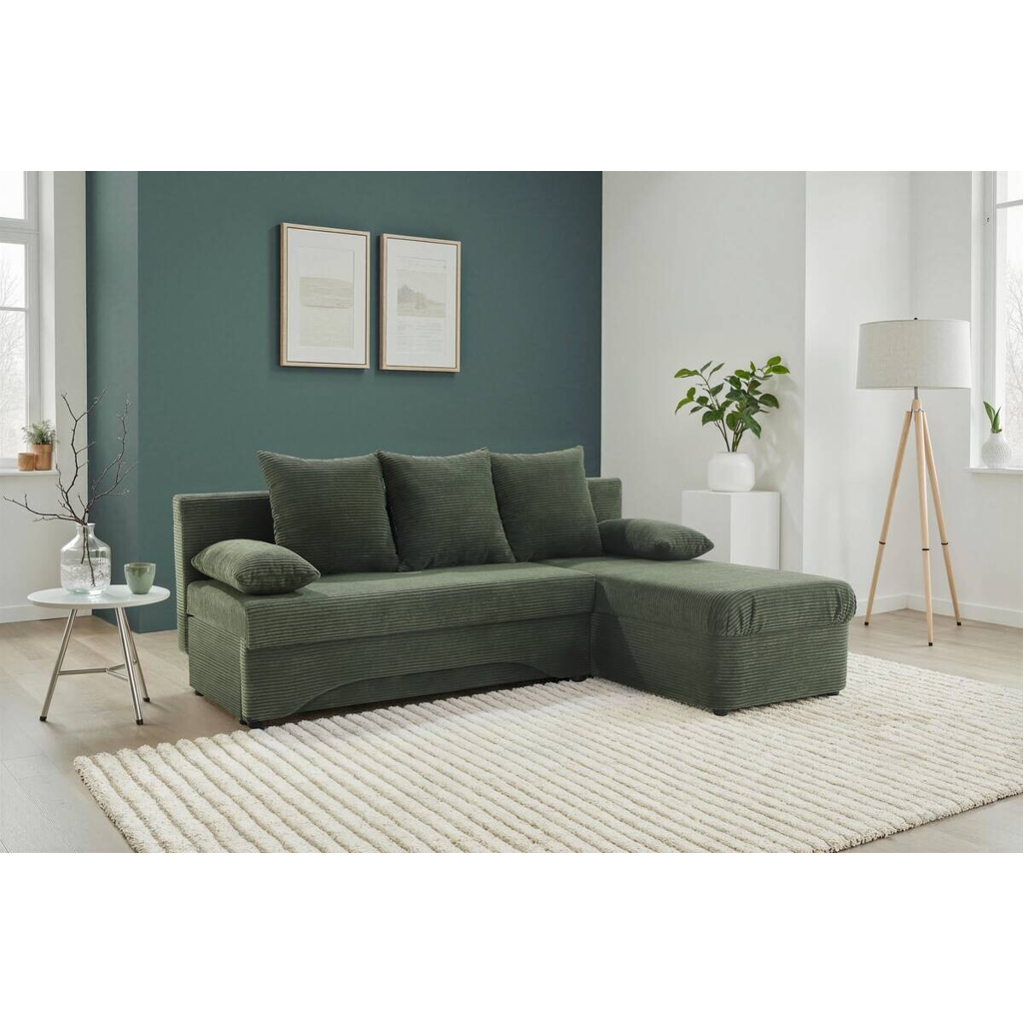 POCO Ecksofa mit Bettfunktion und Bettkasten grün Microfaser B/H/T: ca. 191x70x142 cm