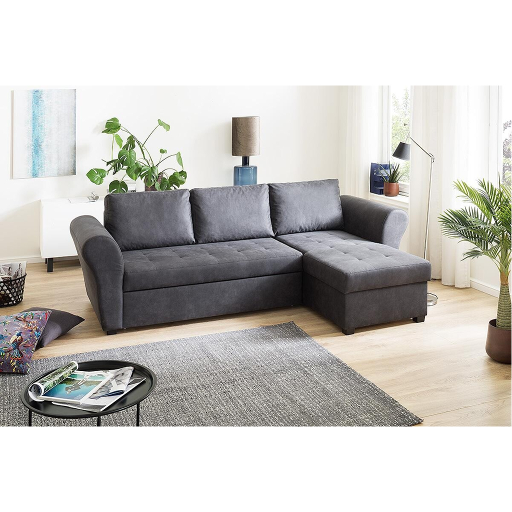 POCO Ecksofa mit Bettfunktion und Bettkasten anthrazit B/H/T: ca. 260x89x155 cm