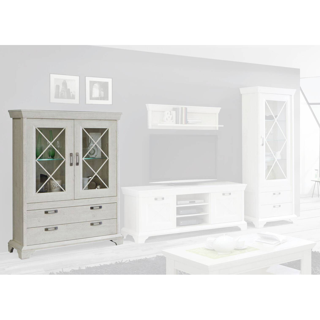 Vitrine 
weiß Pinie Nachbildung B/H/T: ca. 123x162x48 cm