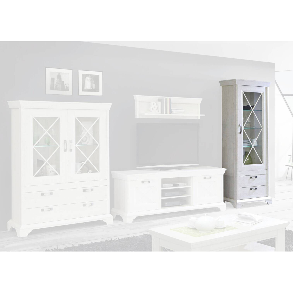 Standvitrine weiß Pinie Nachbildung B/H/T: ca. 78x210x48 cm in Weiss