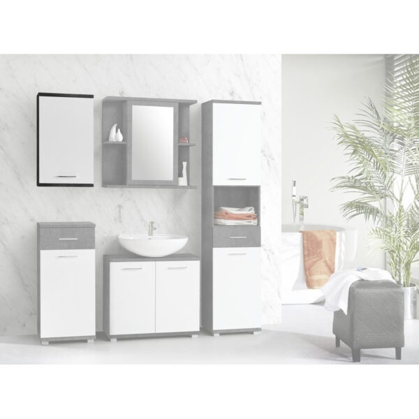 5904767191221 Badhängeschrank
Beton dunkel Optik weiß Hochglanz B/H/T: ca. 40,2x68,8x23,2 cm