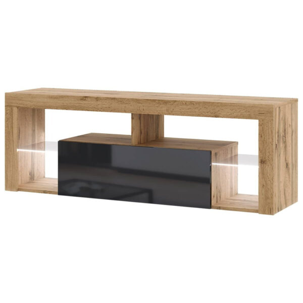 WIPMEB TV-Lowboard TV LOWBOARD Everest 140 LED Eiche Wotan Nachbildung schwarz glänzend B/H/T: ca. 140x50x35 cm WIPMEB TV-Lowboard TV LOWBOARD Everest 140 LED Eiche Wotan Nachbildung schwarz glänzend B/H/T: ca. 140x50x35 cm