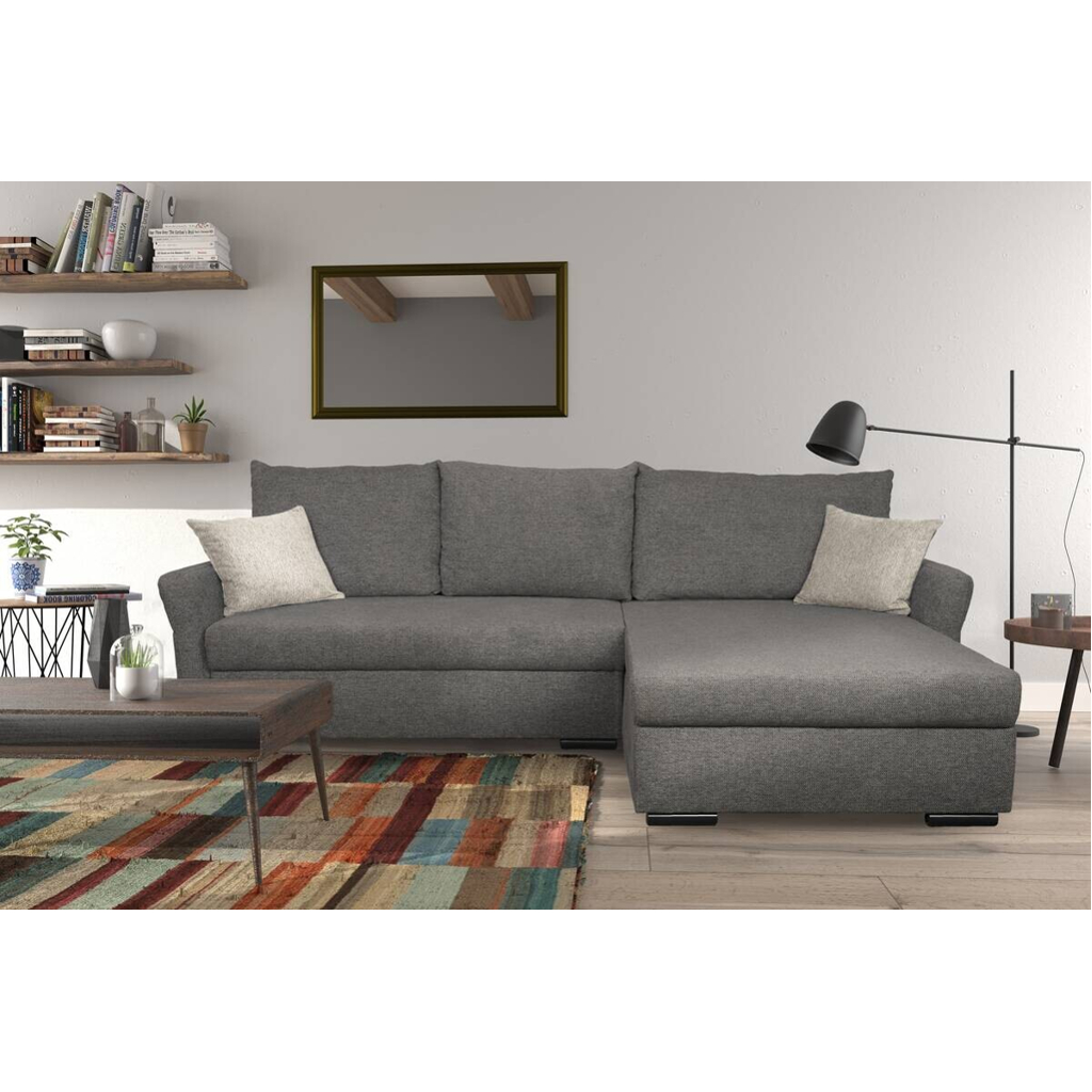 POCO Ecksofa mit Bettfunktion und Bettkasten dunkelgrau Webstoff B/H/T: ca. 218x90x168 cm