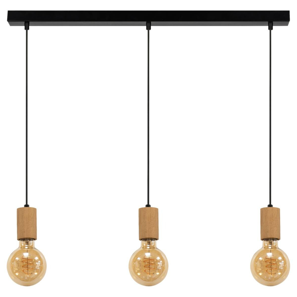 SPOT Light Pendelleuchte Spinel
schwarz Metall Holz B/T/L: ca. 66x10x110 cm E27 3 Brennstellen