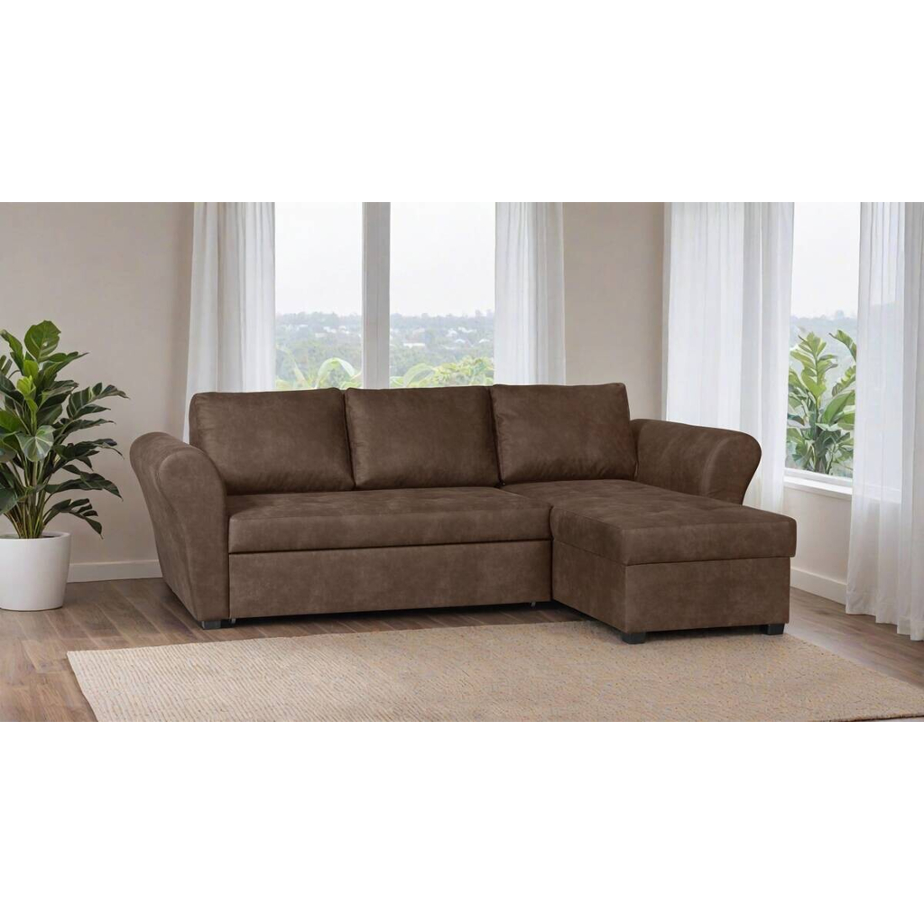 POCO Ecksofa mit Bettfunktion und Bettkasten dunkelbraun Microfaser B/H/T: ca. 260x89x155 cm