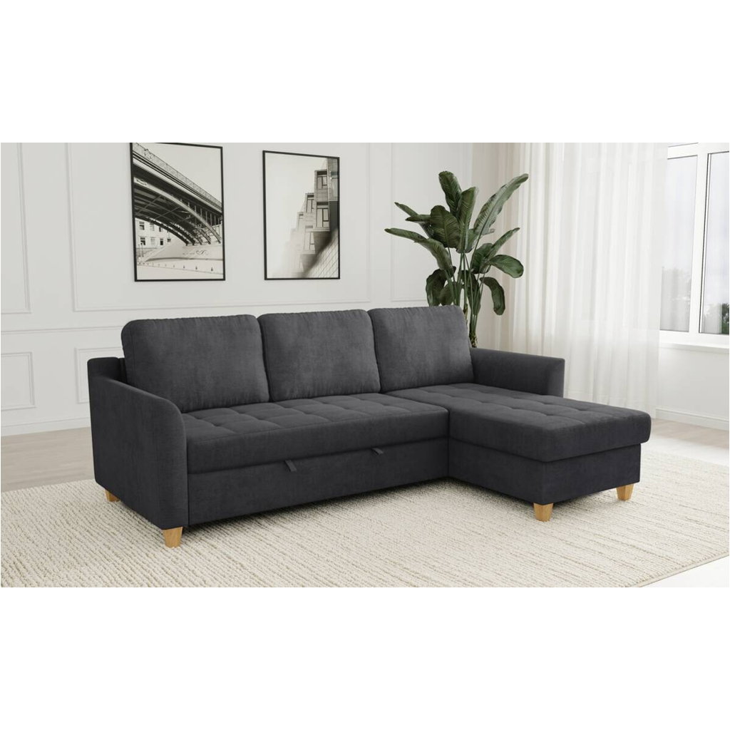 POCO Ecksofa mit Bettfunktion und Bettkasten dunkelgrau Microfaser B/H/T: ca. 231x86x150 cm