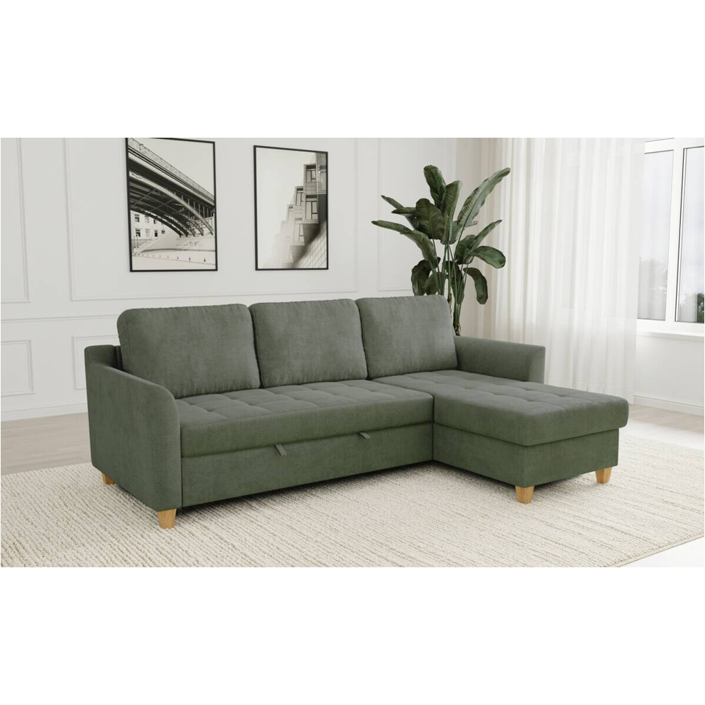 POCO Ecksofa mit Bettfunktion und Bettkasten hellgrün Microfaser B/H/T: ca. 231x86x150 cm