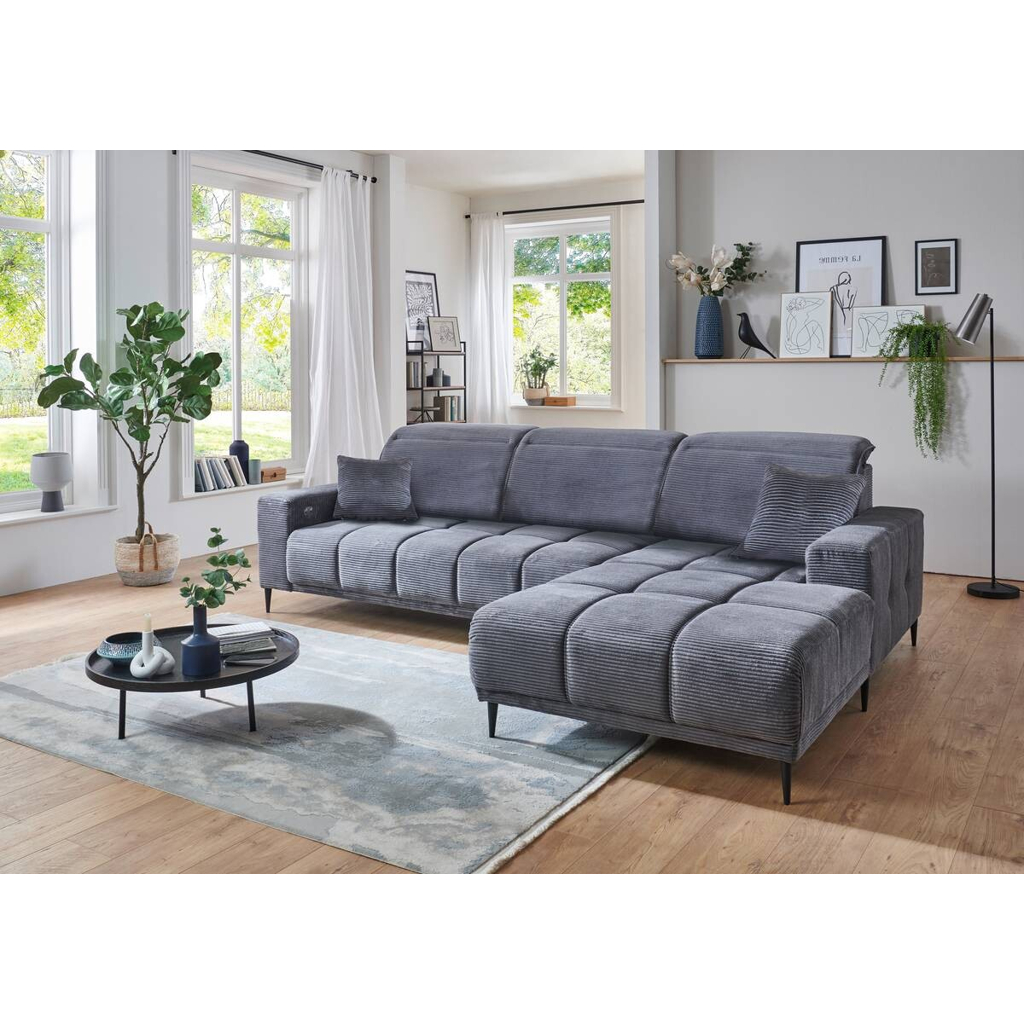 POCO Ecksofa mit elektrischer Sitztiefenverstellung dunkelgrau Microfaser B/H/T: ca. 286x107x115 cm