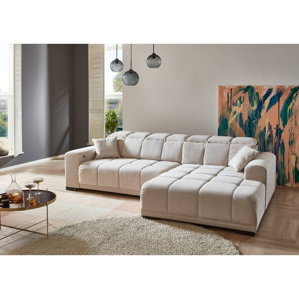 POCO Ecksofa mit elektrischer Sitztiefenverstellung beige Microfaser B/H/T: ca. 301x113x195 cm
