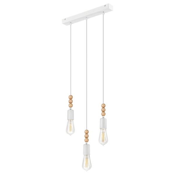 Lamkur Pendelleuchte SIMON 37325
weiß Holz Stahl H/L: ca. 94x40 cm E27 3 Brennstellen