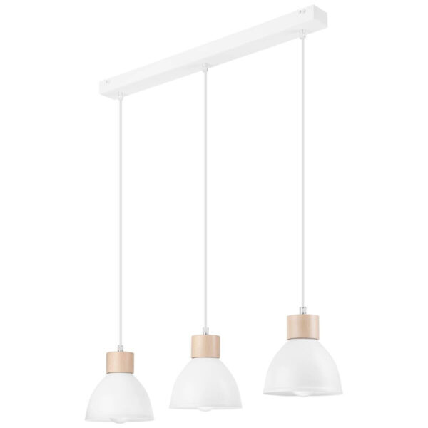 5907687442107 Lamkur Pendelleuchte Stahl Holz B/H/L: ca. 13x80x70 cm E27 3 Brennstellen – verschiedene Farben