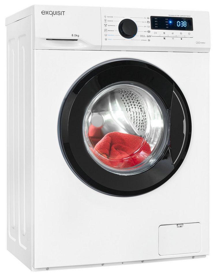 exquisit Waschmaschine WA8014-020A weiss, 8 kg, 1400 U/min, Trommelreinigung - spezieller Waschgang zur Säuberung des Innenraums