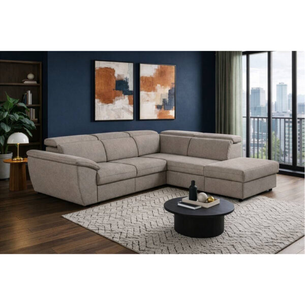 POCO Ecksofa mit Bettfunktion und Bettkasten Greige Flachgewebe B/H/T: ca. 280x108x235 cm