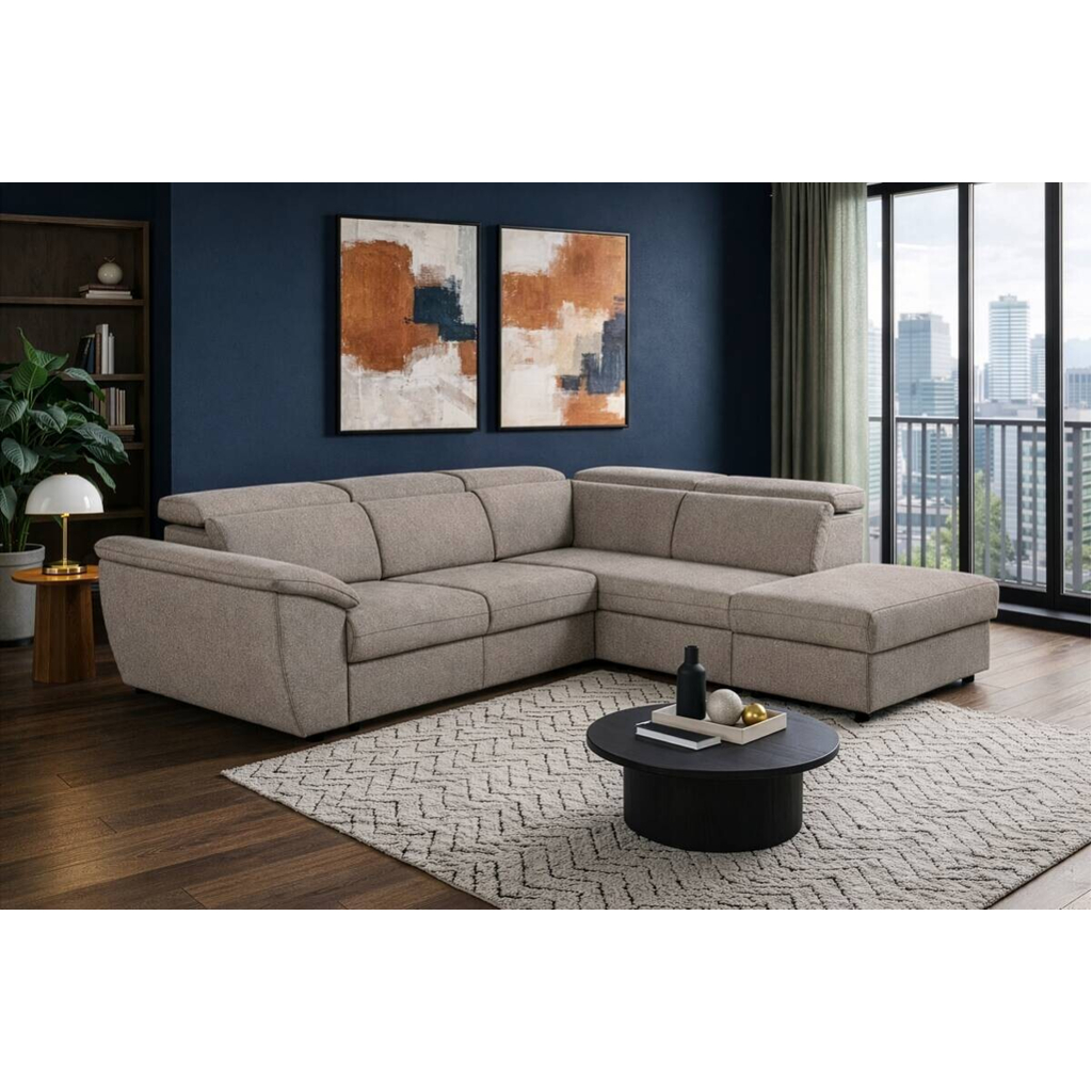 POCO Ecksofa mit Bettfunktion und Bettkasten Greige Flachgewebe B/H/T: ca. 280x108x235 cm